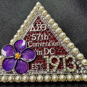 Elegant Purple and Red Brooch with Pearl Accents